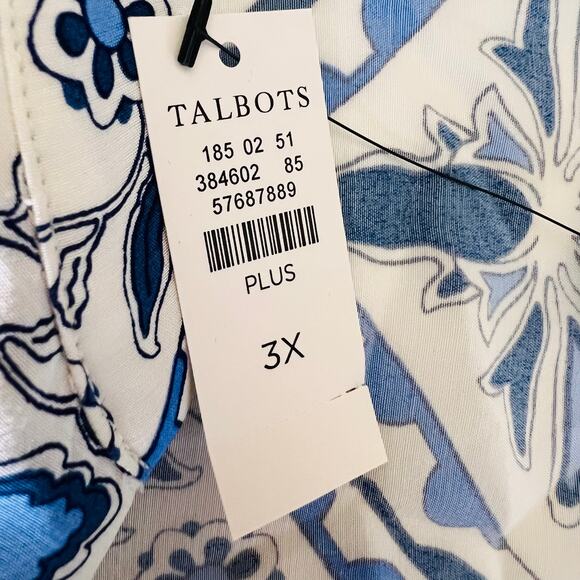 Talbots Blue White Print Popover Top V Neck Long Sleeve Size 3X NWT - Picture 8 of 10